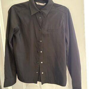 Zara Black Snap-Front Shirt top S
